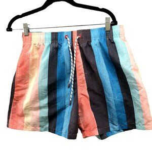 SHEIN Swim Trunks Mens Small S Mesh Lined Multicolor Striped Colorful Drawstring